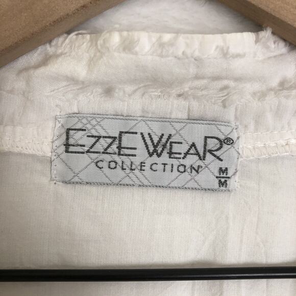 VTG EZZEWEAR Tunic Top Women's Sz M White Cotton‎ Raw Edge Button Blouse Raglan - Picture 3 of 9